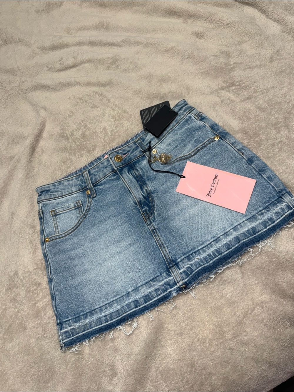 Juicy Couture Light Blue Denim Mini Skirt with Frayed Hem